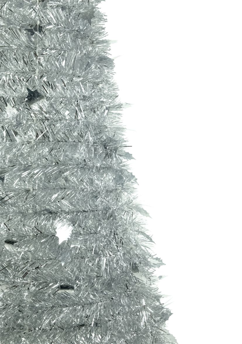 4 Silver Tinsel Pop-Up Artificial Christmas Tree  Unlit