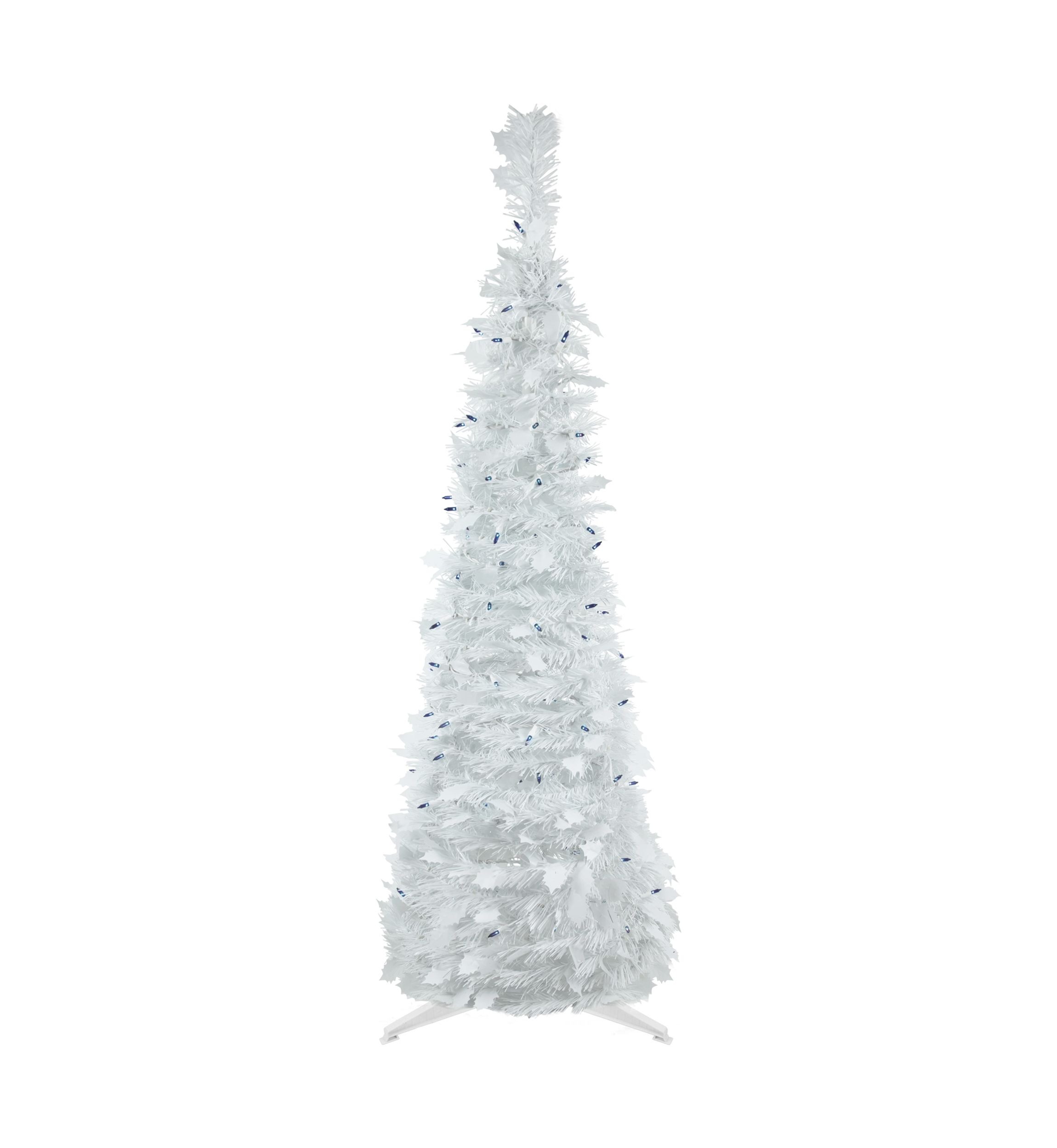 4 Pre-Lit White Tinsel Pop-Up Artificial Christmas Tree  Blue Lights