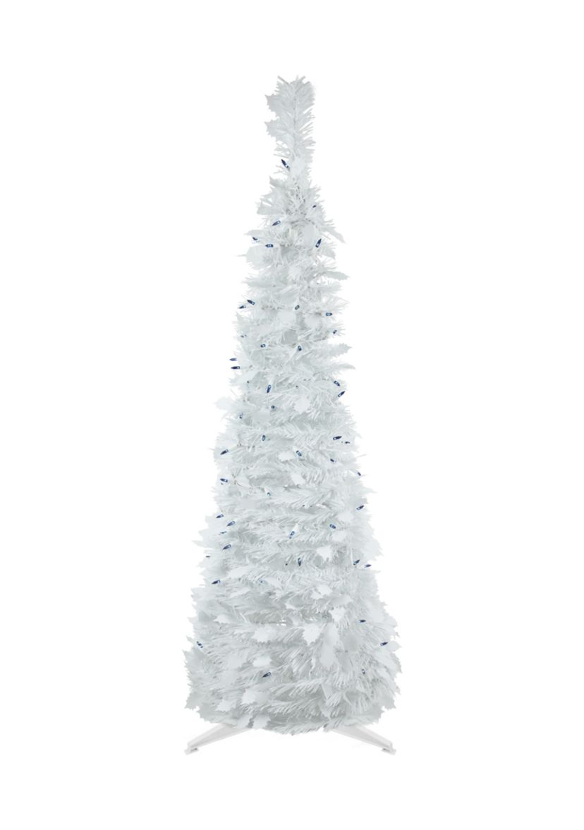 4 Pre-Lit White Tinsel Pop-Up Artificial Christmas Tree  Blue Lights