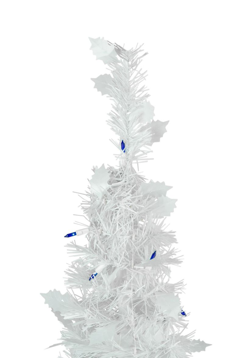 4 Pre-Lit White Tinsel Pop-Up Artificial Christmas Tree  Blue Lights