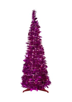 Northlight 6' Pre-Lit Pink Tinsel Pop-Up Artificial Christmas Tree Clear Lights