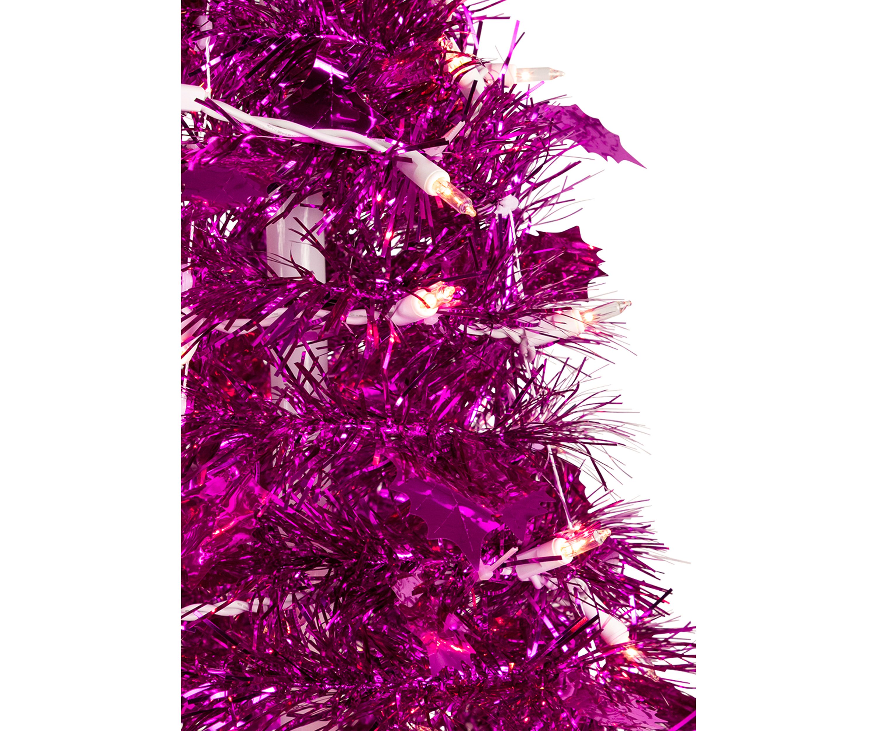 6 Pre-Lit Pink Tinsel Pop-Up Artificial Christmas Tree  Clear Lights