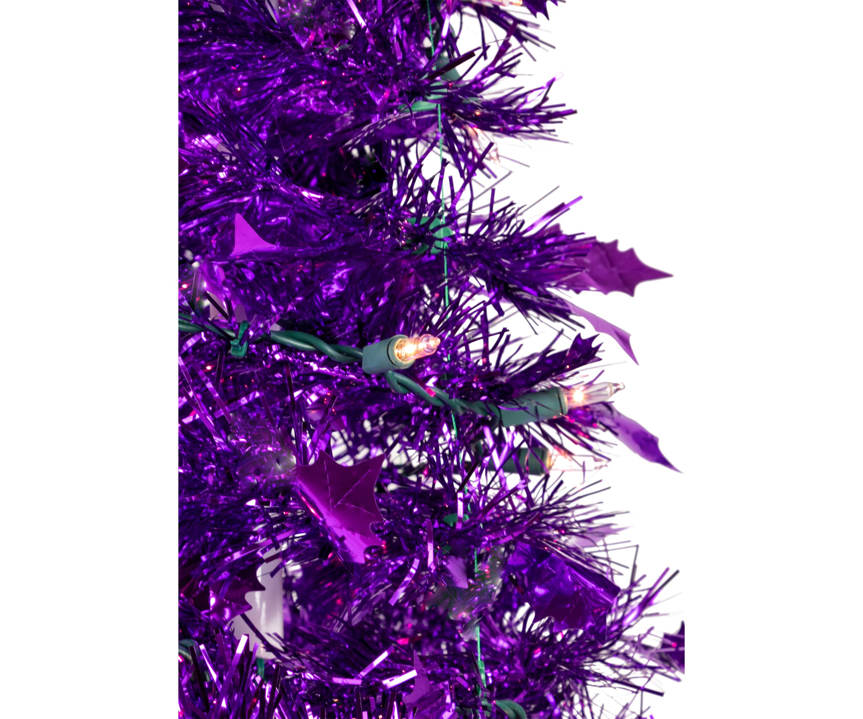 6 Pre-Lit Purple Tinsel Pop-Up Artificial Christmas Tree  Clear Lights