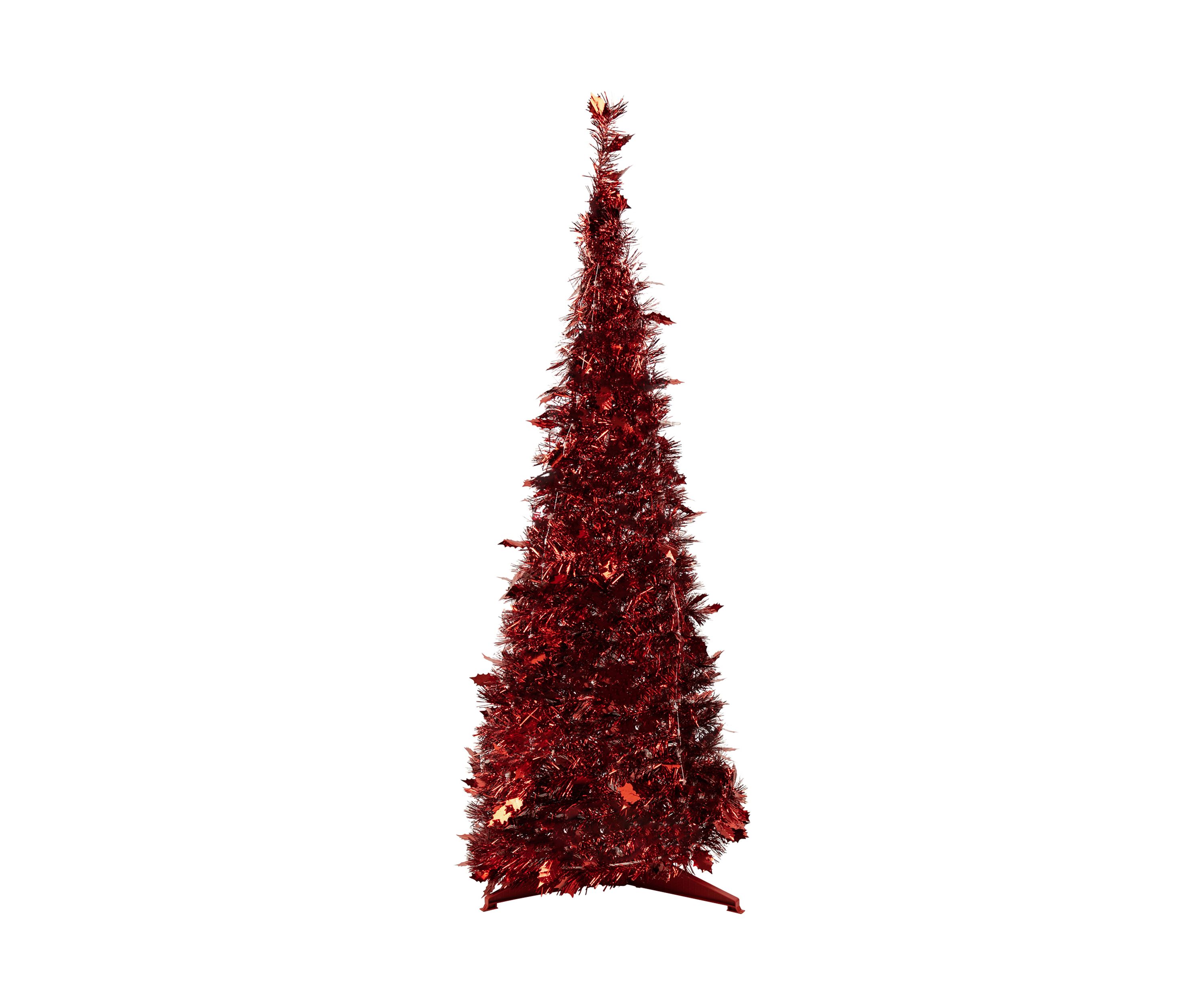 6 Red Tinsel Pop-Up Artificial Christmas Tree  Unlit