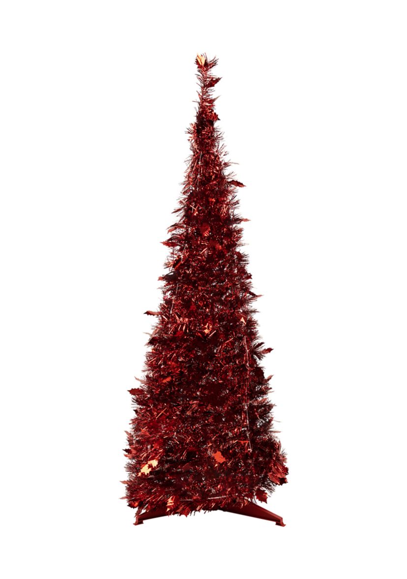 6 Red Tinsel Pop-Up Artificial Christmas Tree  Unlit