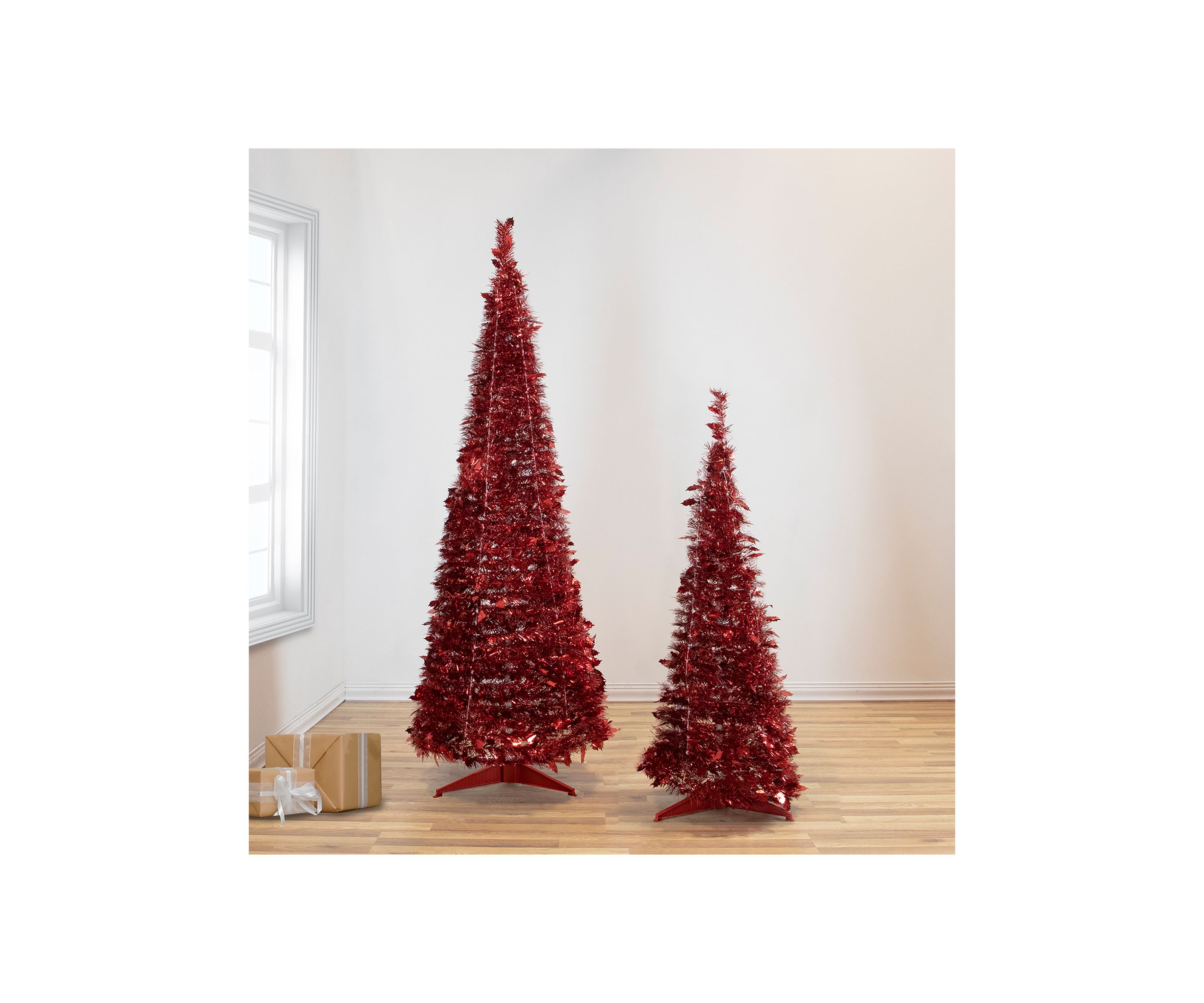 6 Red Tinsel Pop-Up Artificial Christmas Tree  Unlit