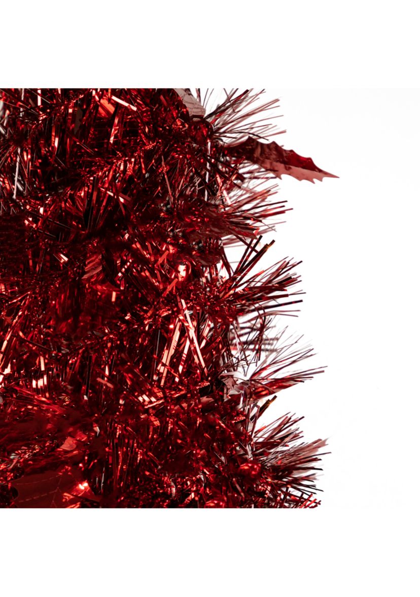 6 Red Tinsel Pop-Up Artificial Christmas Tree  Unlit