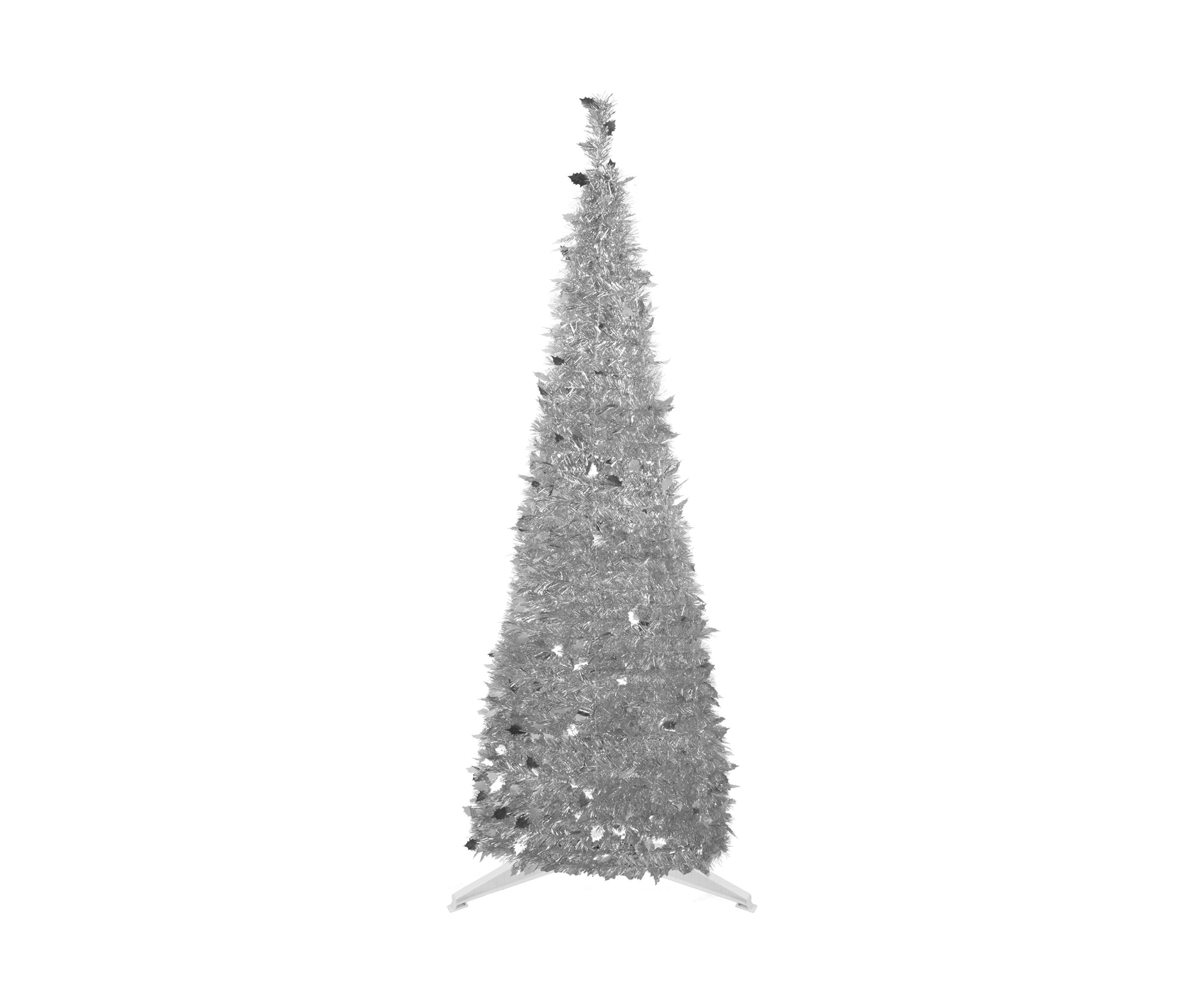 6 Silver Tinsel Pop-Up Artificial Christmas Tree  Unlit
