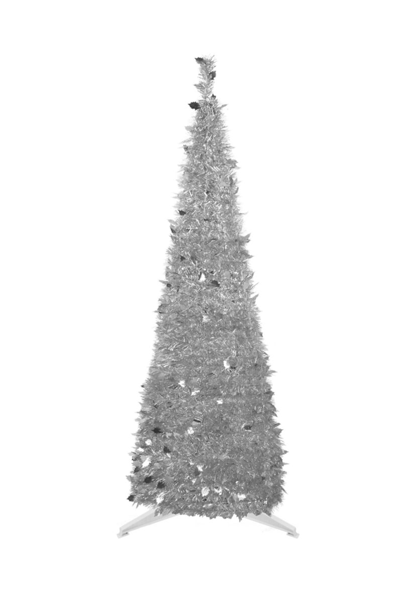 6 Silver Tinsel Pop-Up Artificial Christmas Tree  Unlit