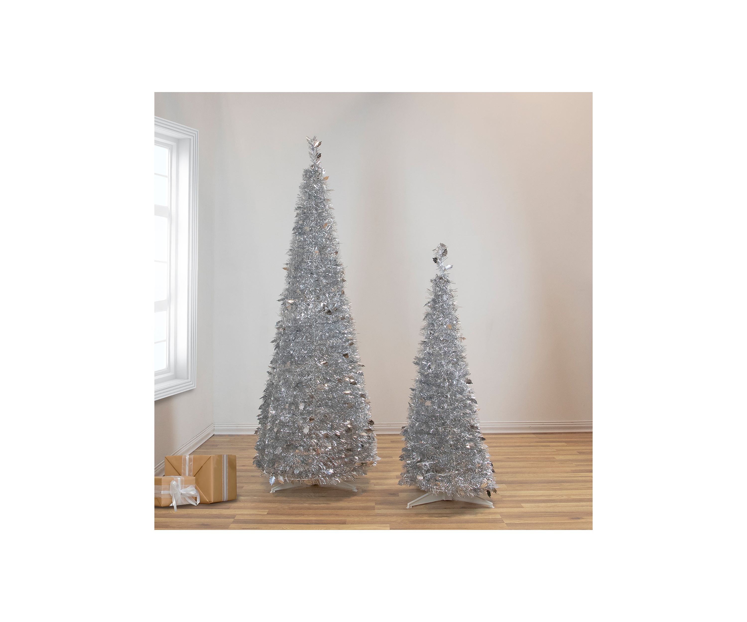 6 Silver Tinsel Pop-Up Artificial Christmas Tree  Unlit