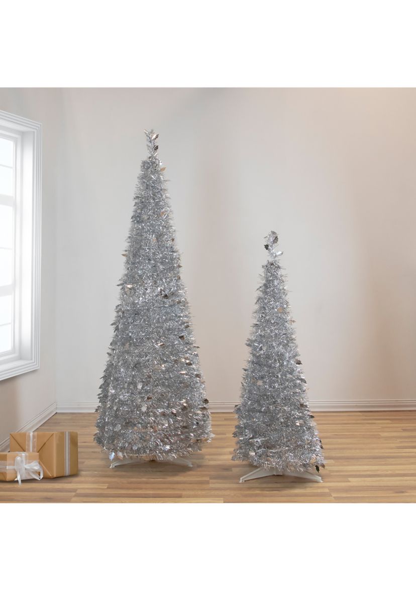 6 Silver Tinsel Pop-Up Artificial Christmas Tree  Unlit