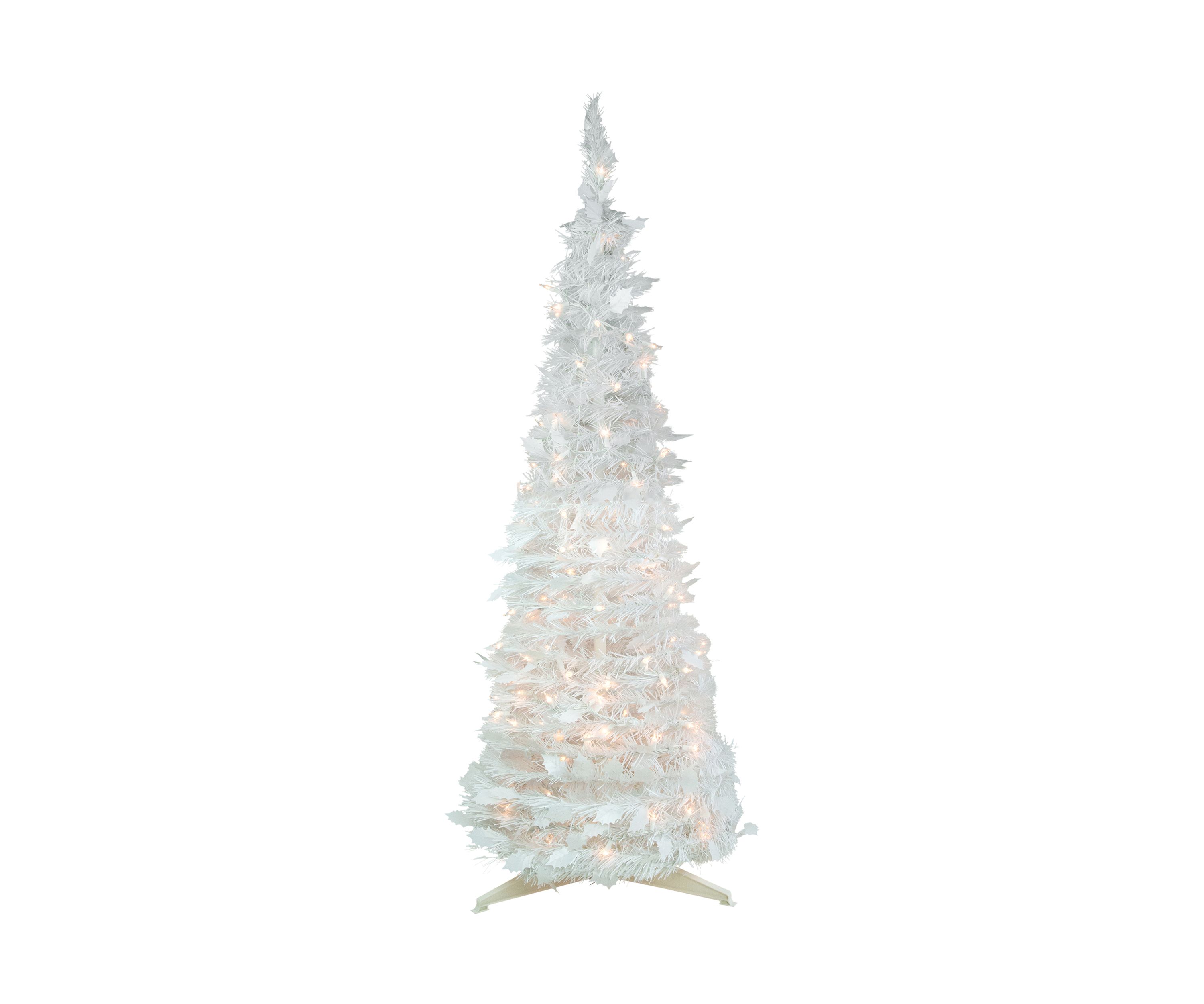 6 Pre-Lit White Tinsel Pop-Up Artificial Christmas Tree  Clear Lights