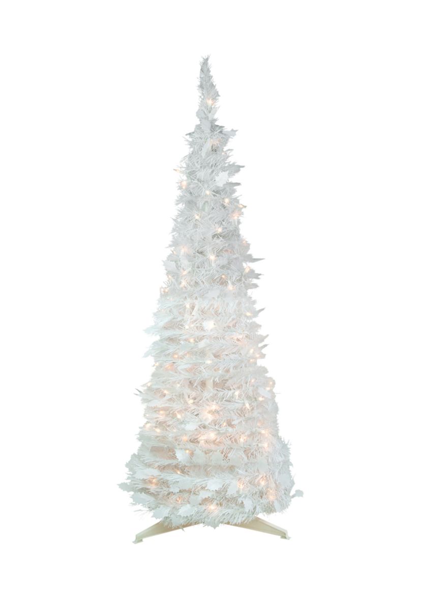 6 Pre-Lit White Tinsel Pop-Up Artificial Christmas Tree  Clear Lights