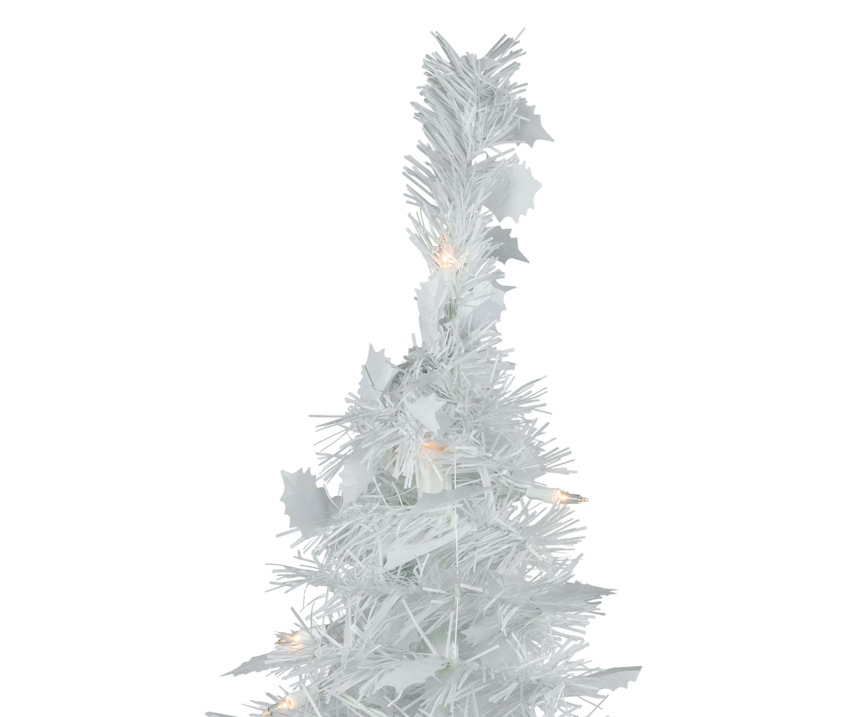 6 Pre-Lit White Tinsel Pop-Up Artificial Christmas Tree  Clear Lights