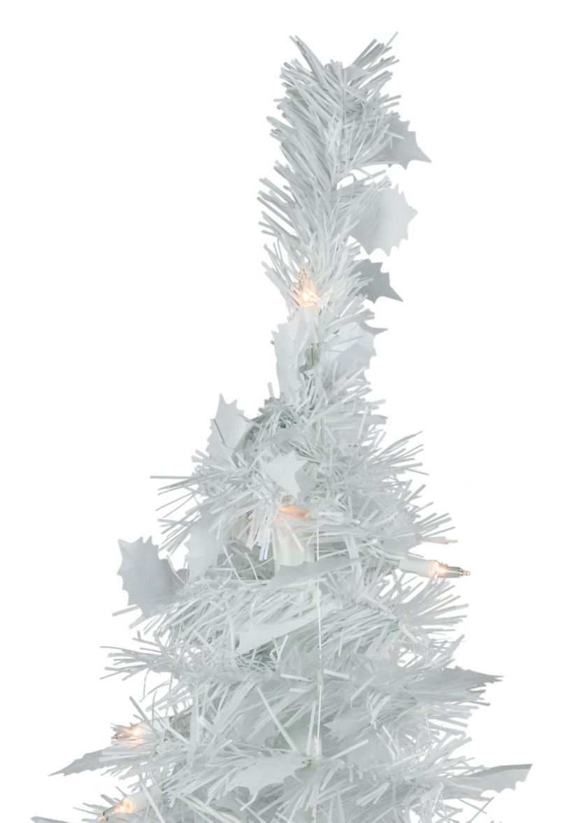 6 Pre-Lit White Tinsel Pop-Up Artificial Christmas Tree  Clear Lights