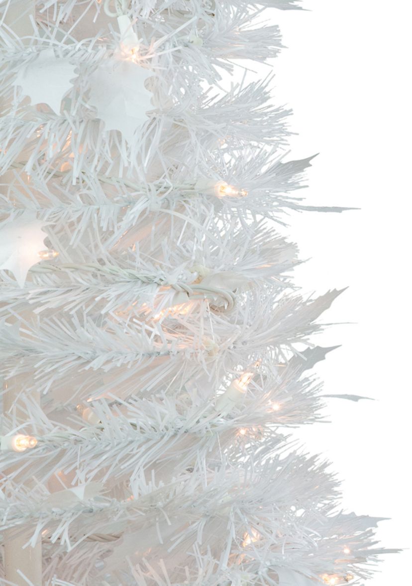 6 Pre-Lit White Tinsel Pop-Up Artificial Christmas Tree  Clear Lights