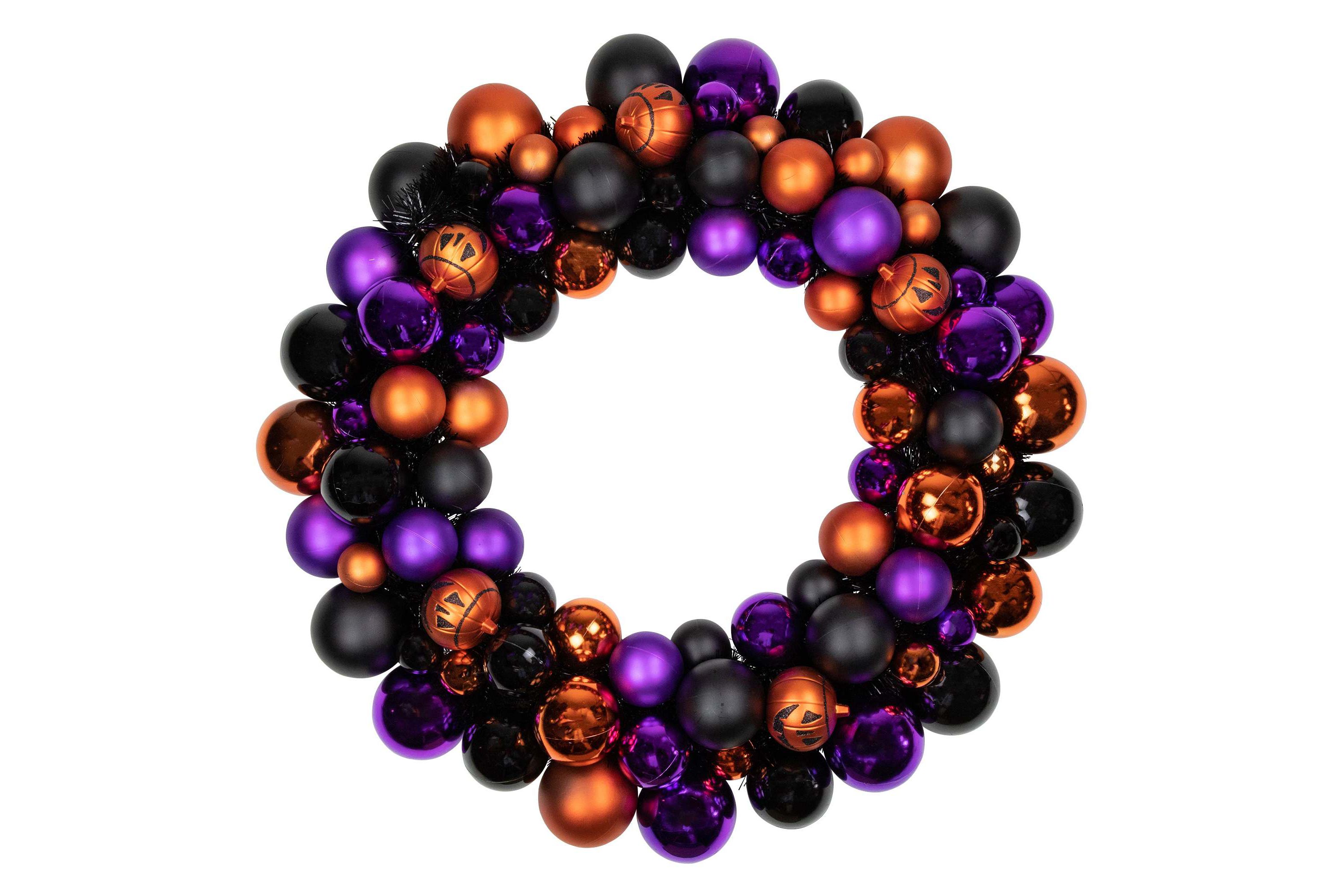 Jack-O-Lantern Shatterproof Ball Ornament Halloween Wreath - 24-Inch  Unlit