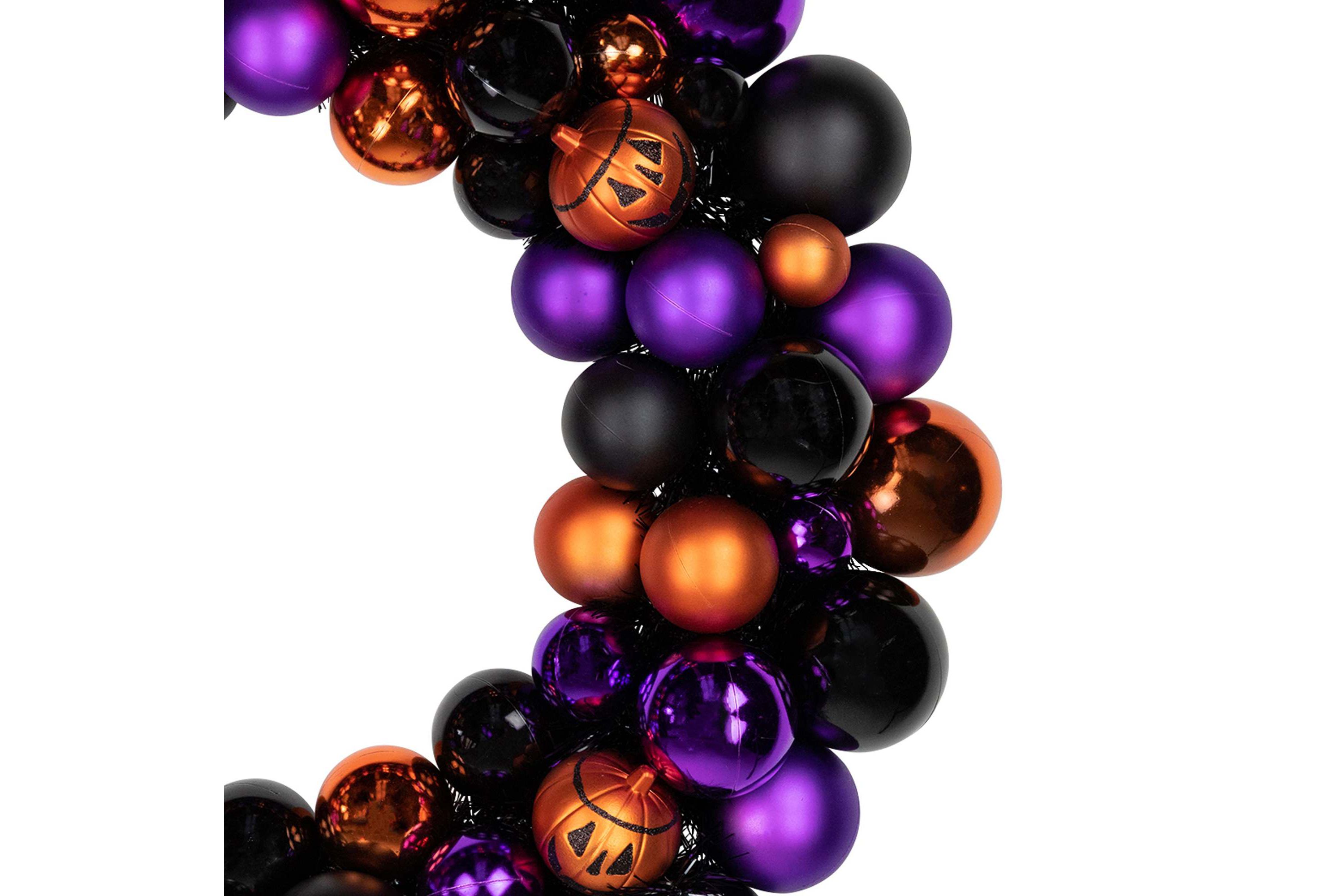 Jack-O-Lantern Shatterproof Ball Ornament Halloween Wreath - 24-Inch  Unlit