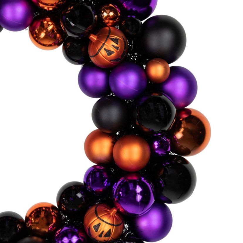 Jack-O-Lantern Shatterproof Ball Ornament Halloween Wreath - 24-Inch  Unlit