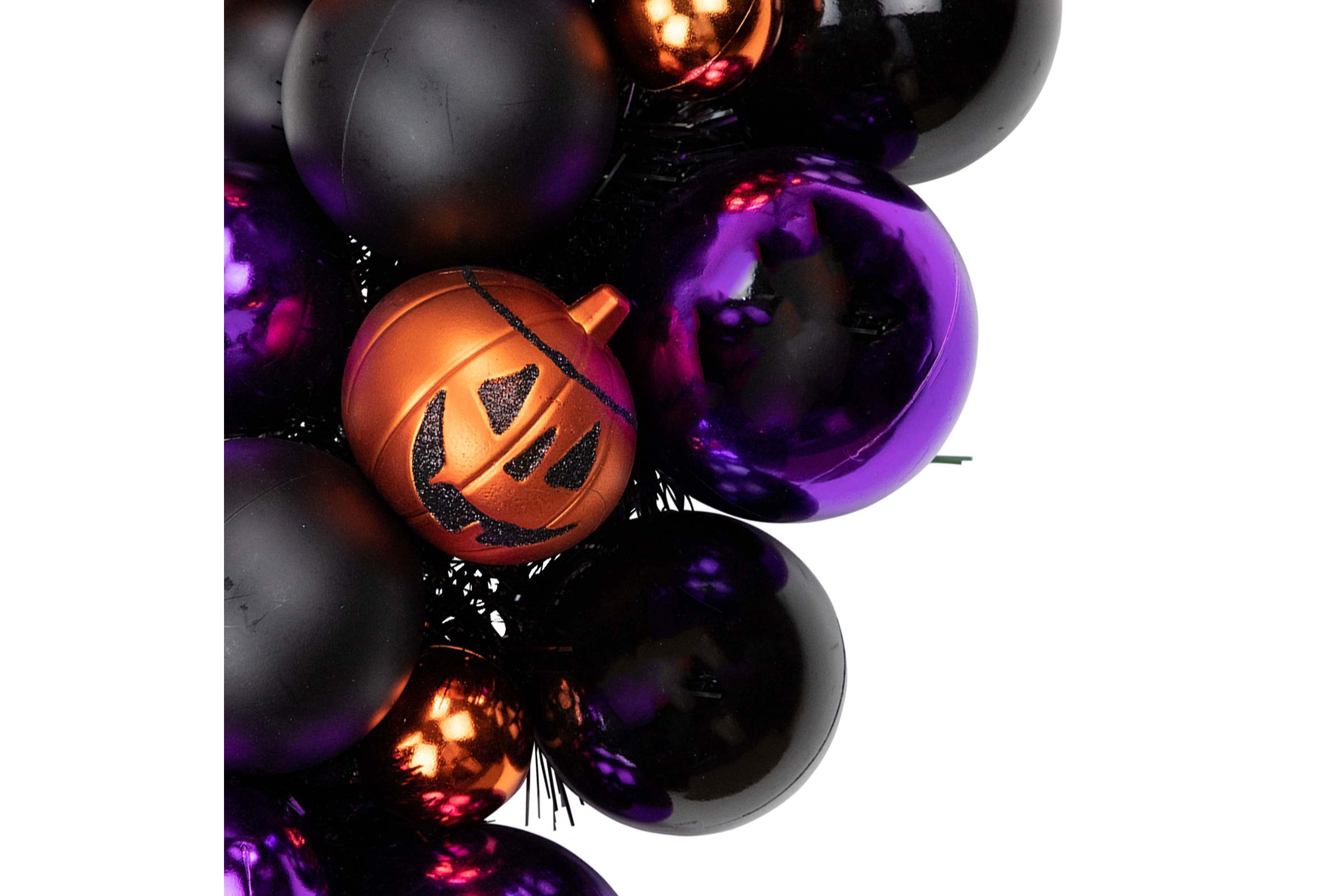 Jack-O-Lantern Shatterproof Ball Ornament Halloween Wreath - 24-Inch  Unlit