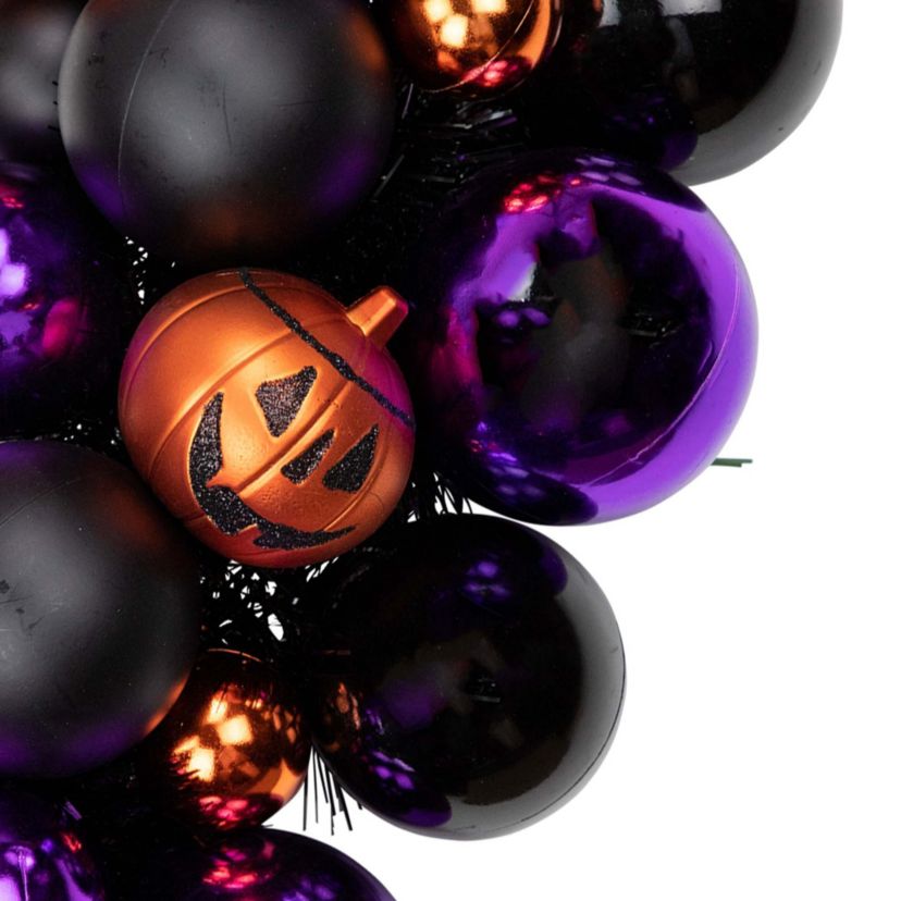 Jack-O-Lantern Shatterproof Ball Ornament Halloween Wreath - 24-Inch  Unlit