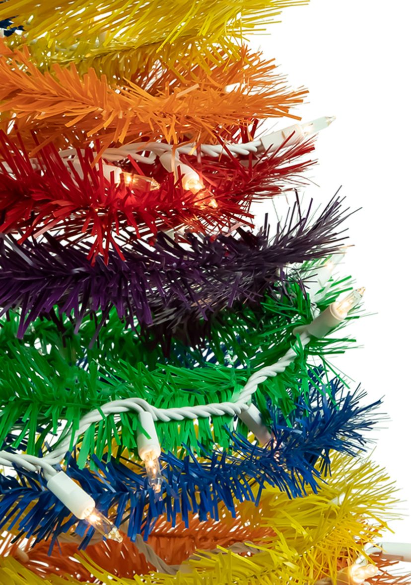 4 Pre-Lit Rainbow Tinsel Pop-Up Artificial Christmas Tree  Clear Lights