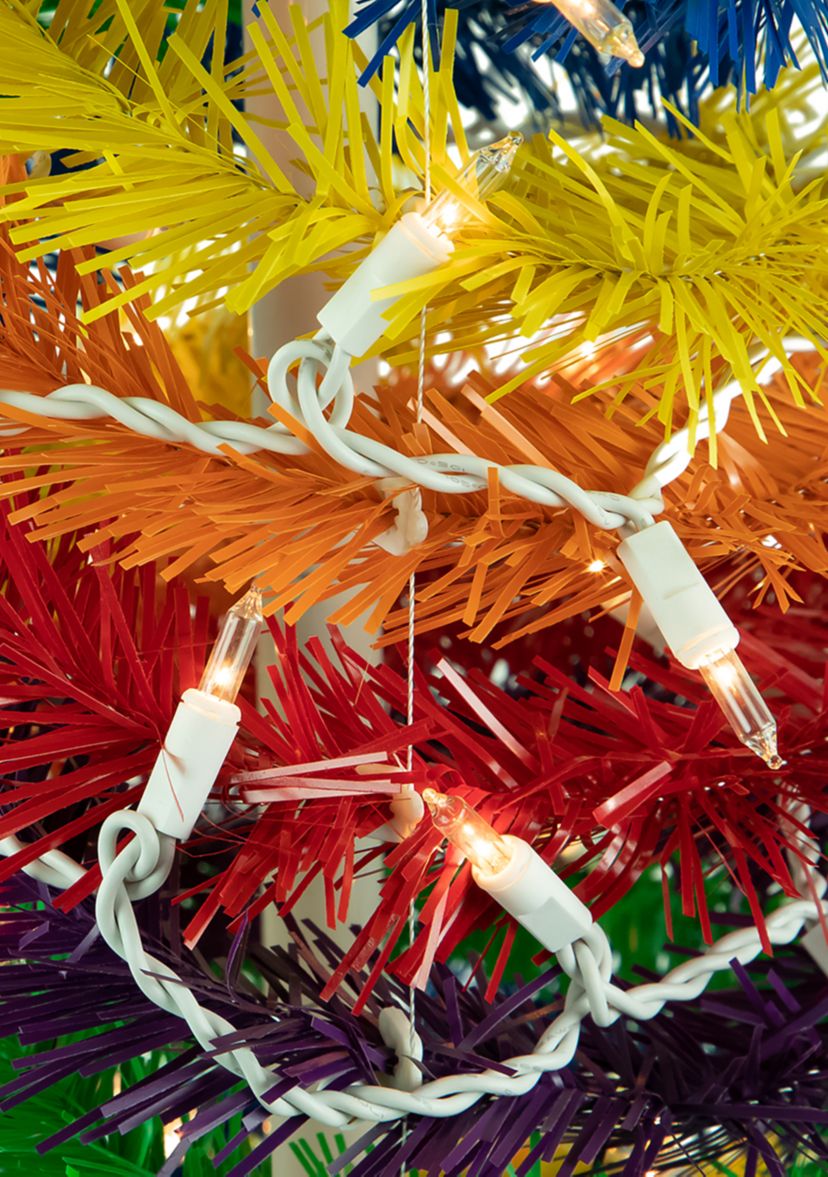 4 Pre-Lit Rainbow Tinsel Pop-Up Artificial Christmas Tree  Clear Lights