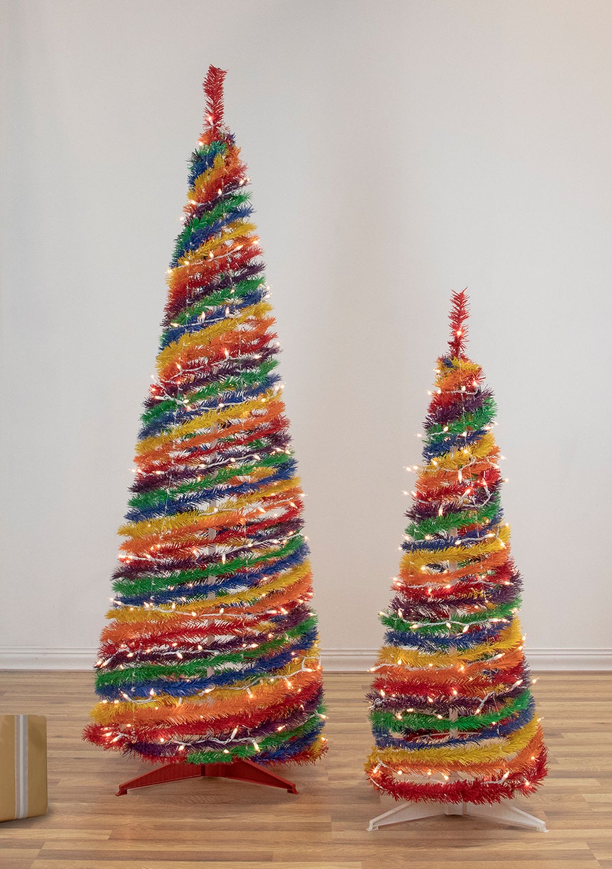 6 Pre-Lit Rainbow Tinsel Pop-Up Artificial Christmas Tree  Clear Lights