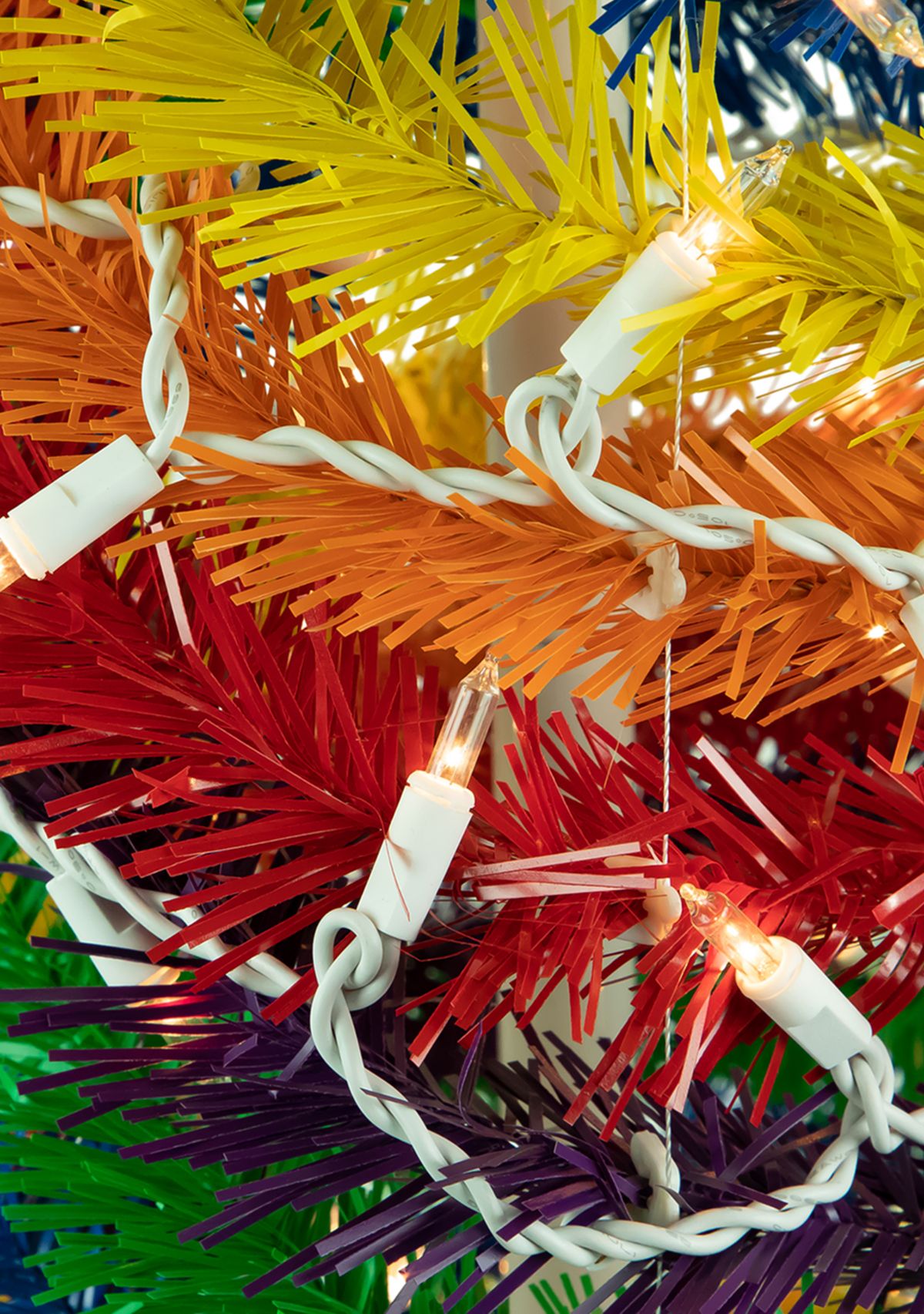 6 Pre-Lit Rainbow Tinsel Pop-Up Artificial Christmas Tree  Clear Lights