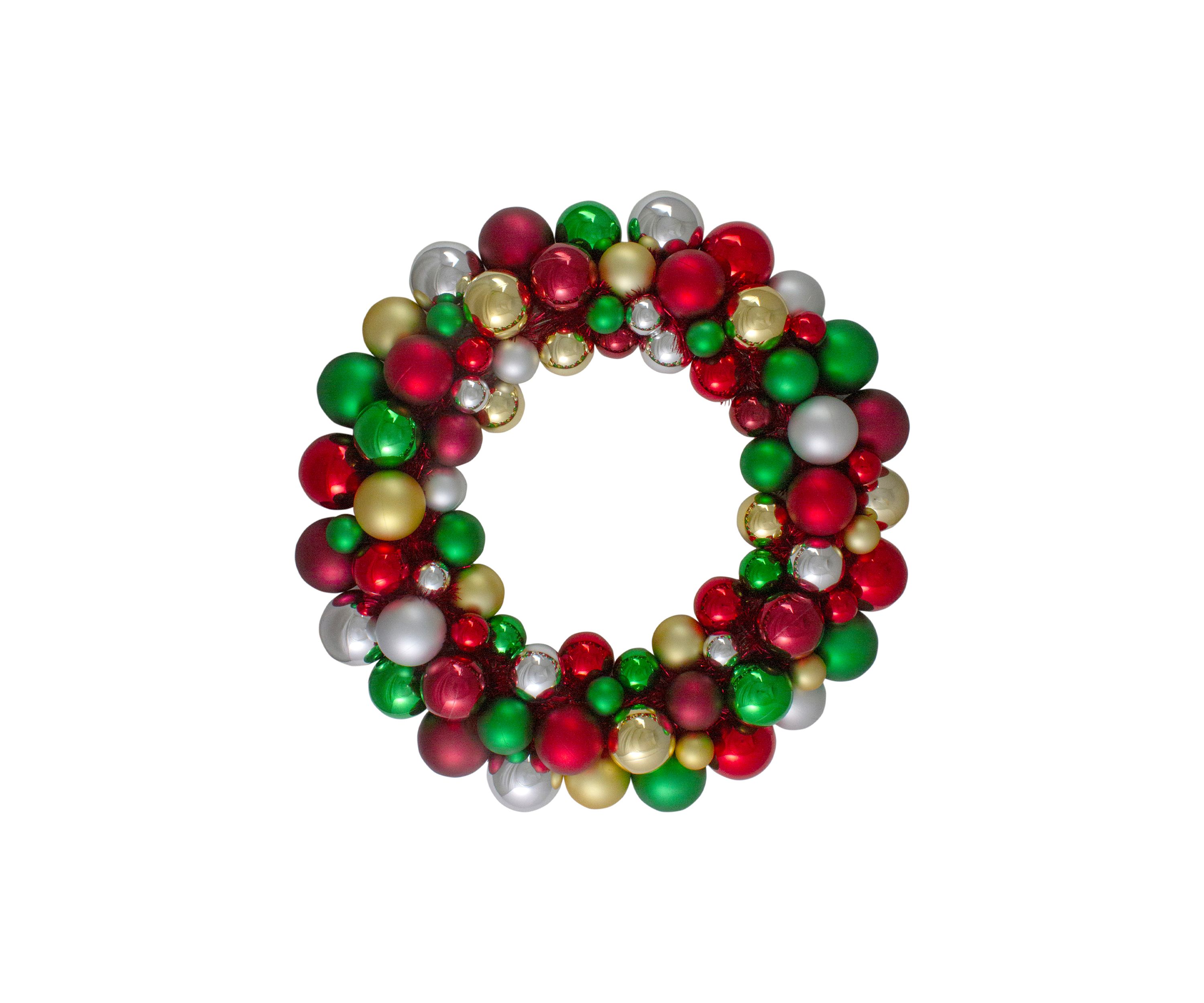 Traditional Colored 2-Finish Shatterproof Ball Christmas Wreath  36-Inch  Unlit