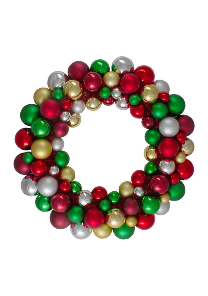 Traditional Colored 2-Finish Shatterproof Ball Christmas Wreath  36-Inch  Unlit