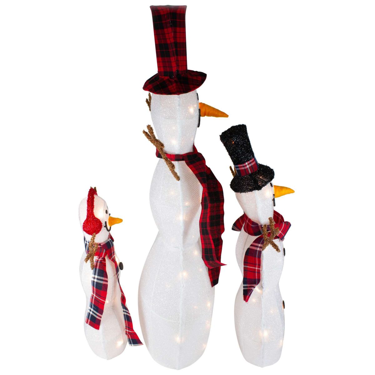 Lighted Tinsel Snowmen Family Christmas Outdoor Decorations - Clear Lights - Set of 3