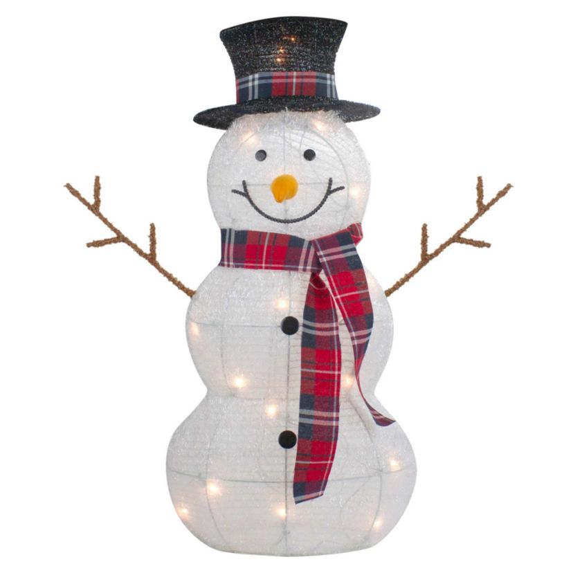 Lighted Tinsel Snowmen Family Christmas Yard Decorations - Clear Lights - Set of 2
