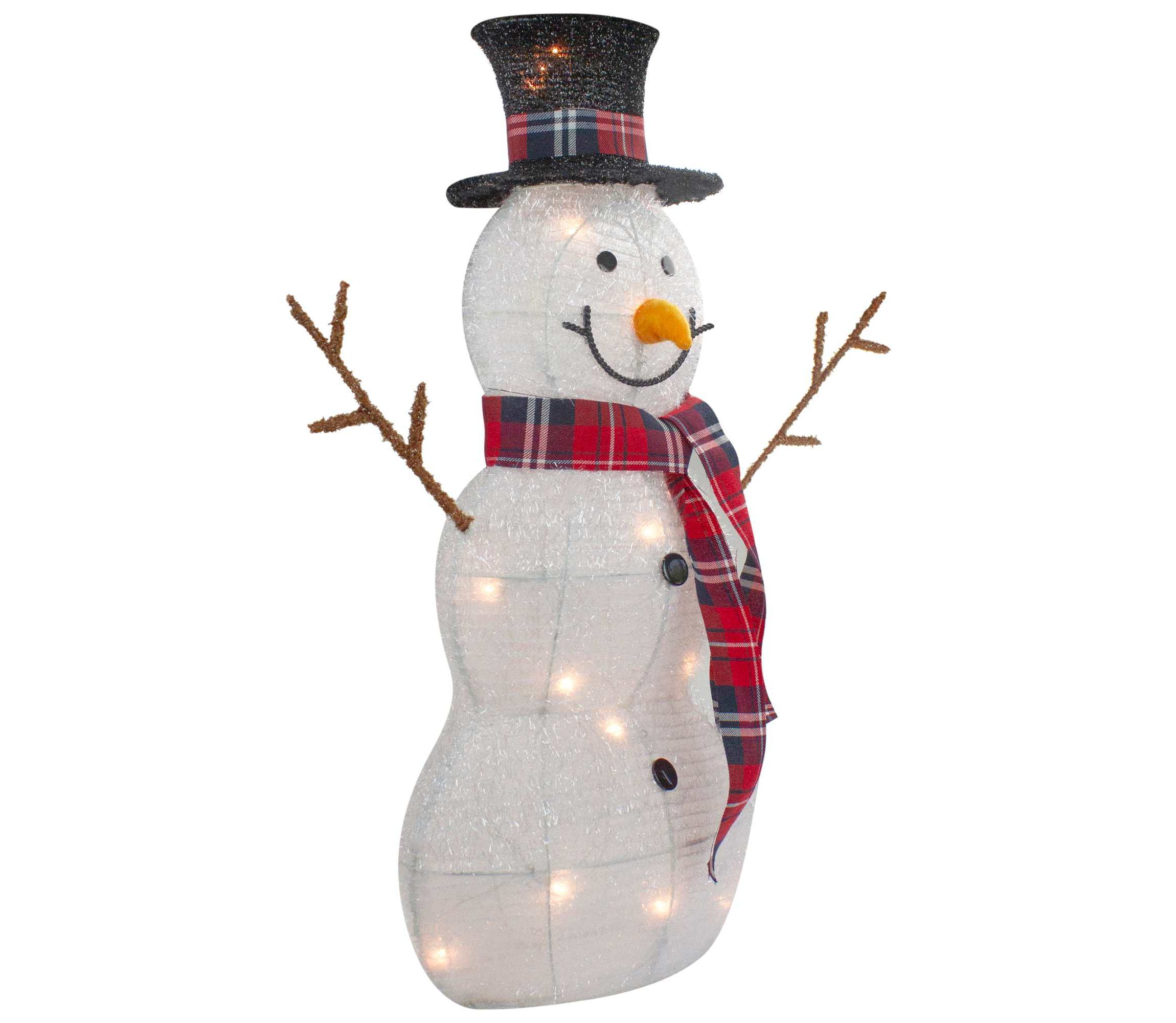 Lighted Tinsel Snowmen Family Christmas Yard Decorations - Clear Lights - Set of 2