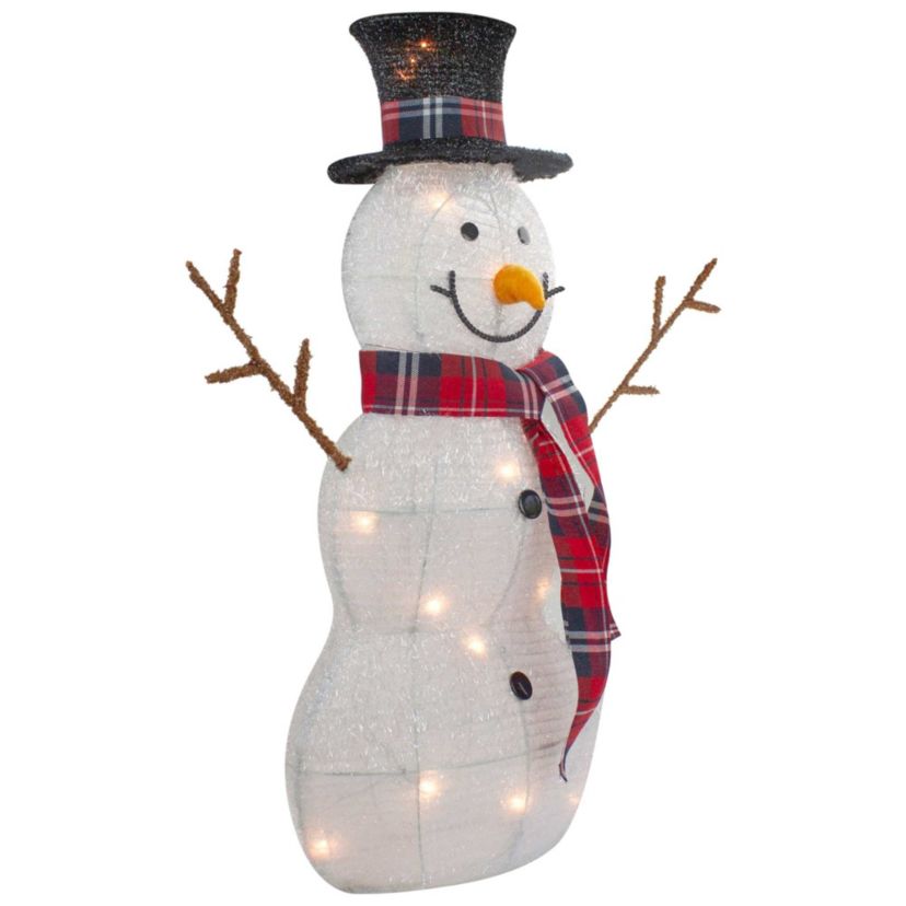 Lighted Tinsel Snowmen Family Christmas Yard Decorations - Clear Lights - Set of 2