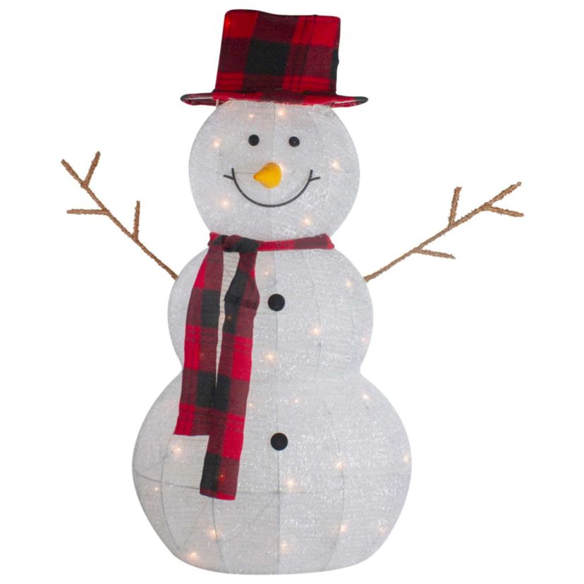 Lighted Tinsel Snowmen Family Christmas Yard Decorations - Clear Lights - Set of 2