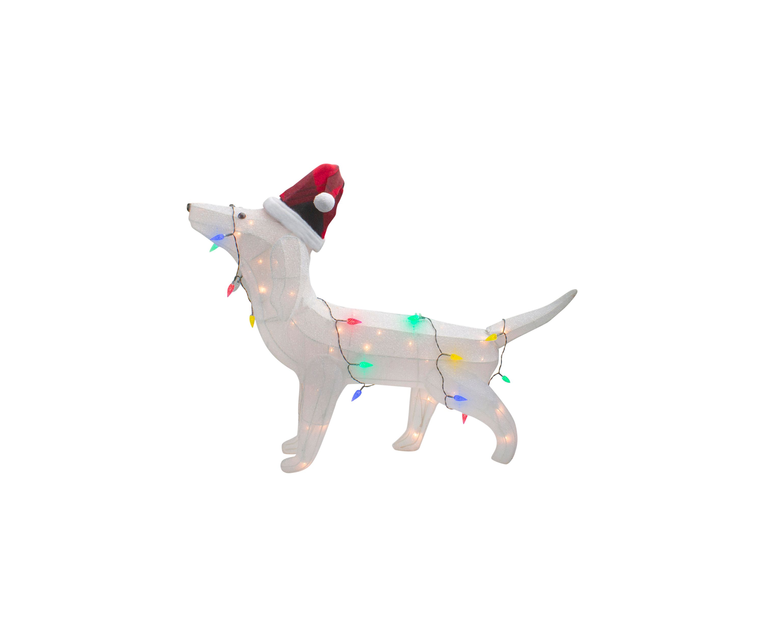 32Inch LED Lighted Dachshund Dog in Santa Hat Outdoor Christmas Decoration