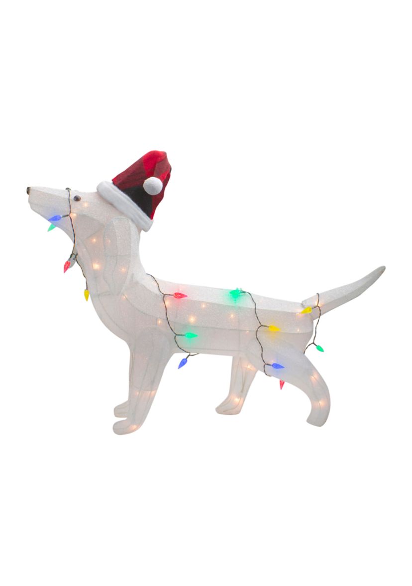 32Inch LED Lighted Dachshund Dog in Santa Hat Outdoor Christmas Decoration
