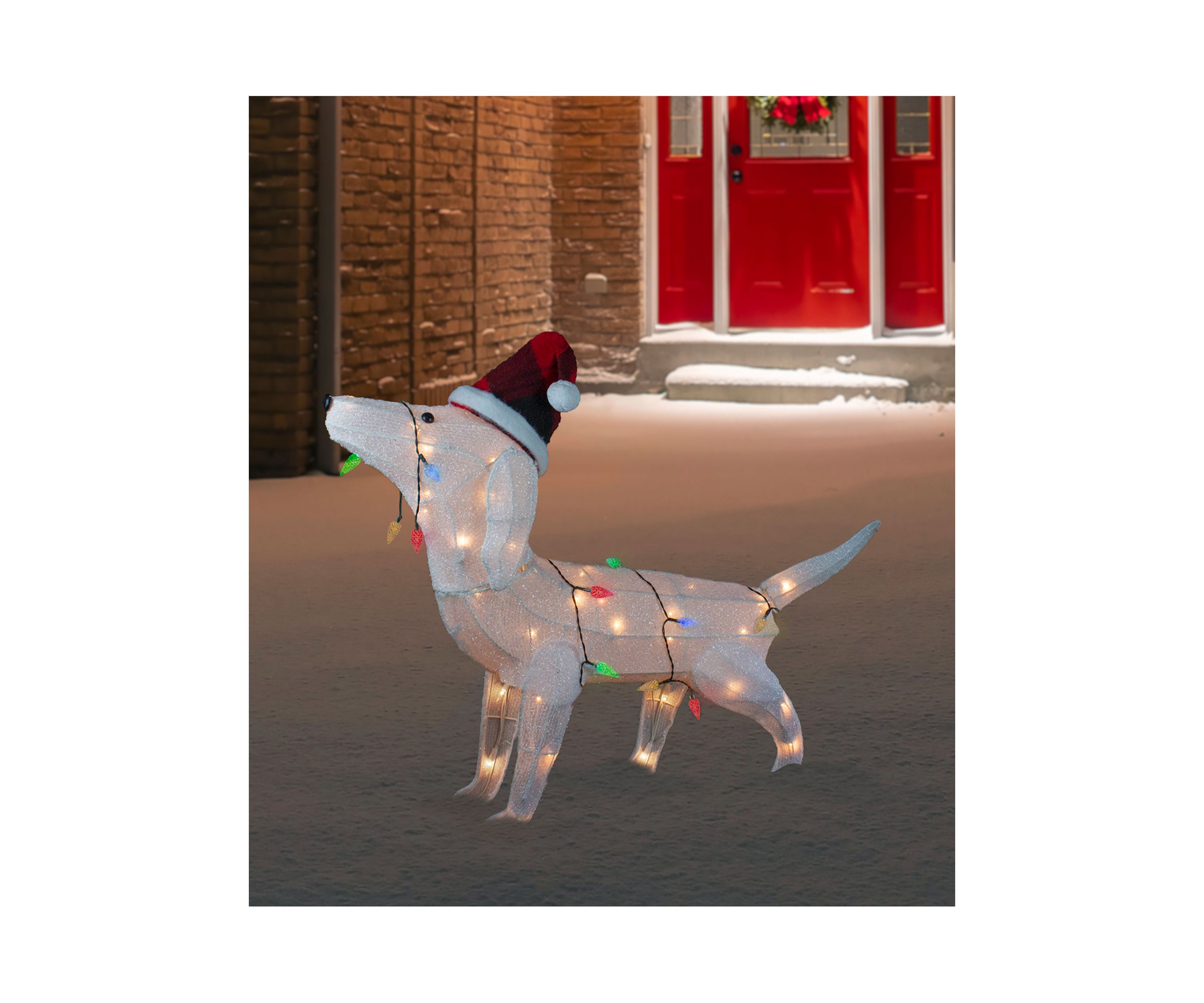 32Inch LED Lighted Dachshund Dog in Santa Hat Outdoor Christmas Decoration