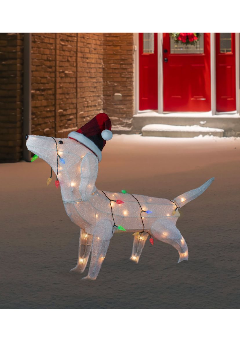 32Inch LED Lighted Dachshund Dog in Santa Hat Outdoor Christmas Decoration