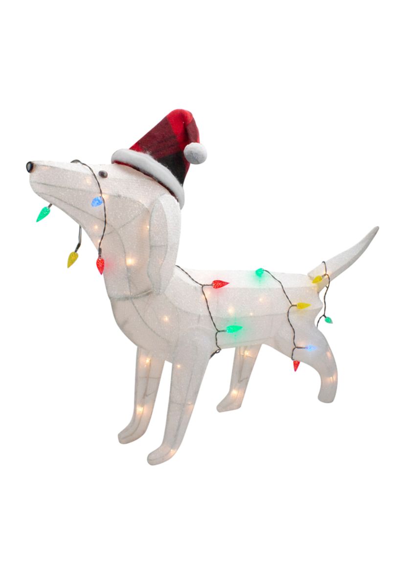 32Inch LED Lighted Dachshund Dog in Santa Hat Outdoor Christmas Decoration