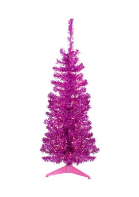 Northlight 4' Pre-Lit Pink Artificial Tinsel Christmas Tree Clear Lights