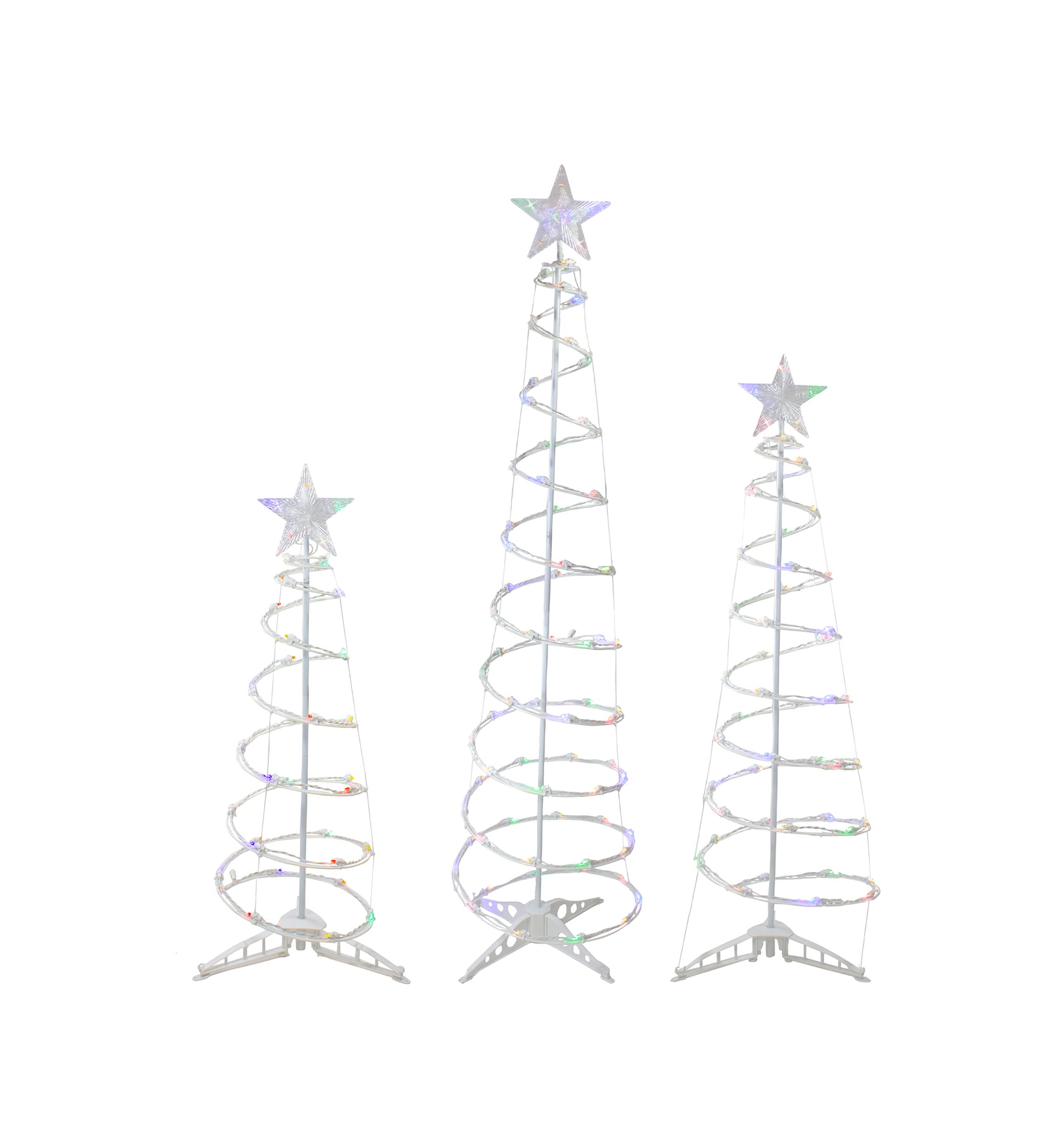 Set of 3 LED Lighted Multi-Color Outdoor Spiral Christmas Cone Trees 3  4  and 6