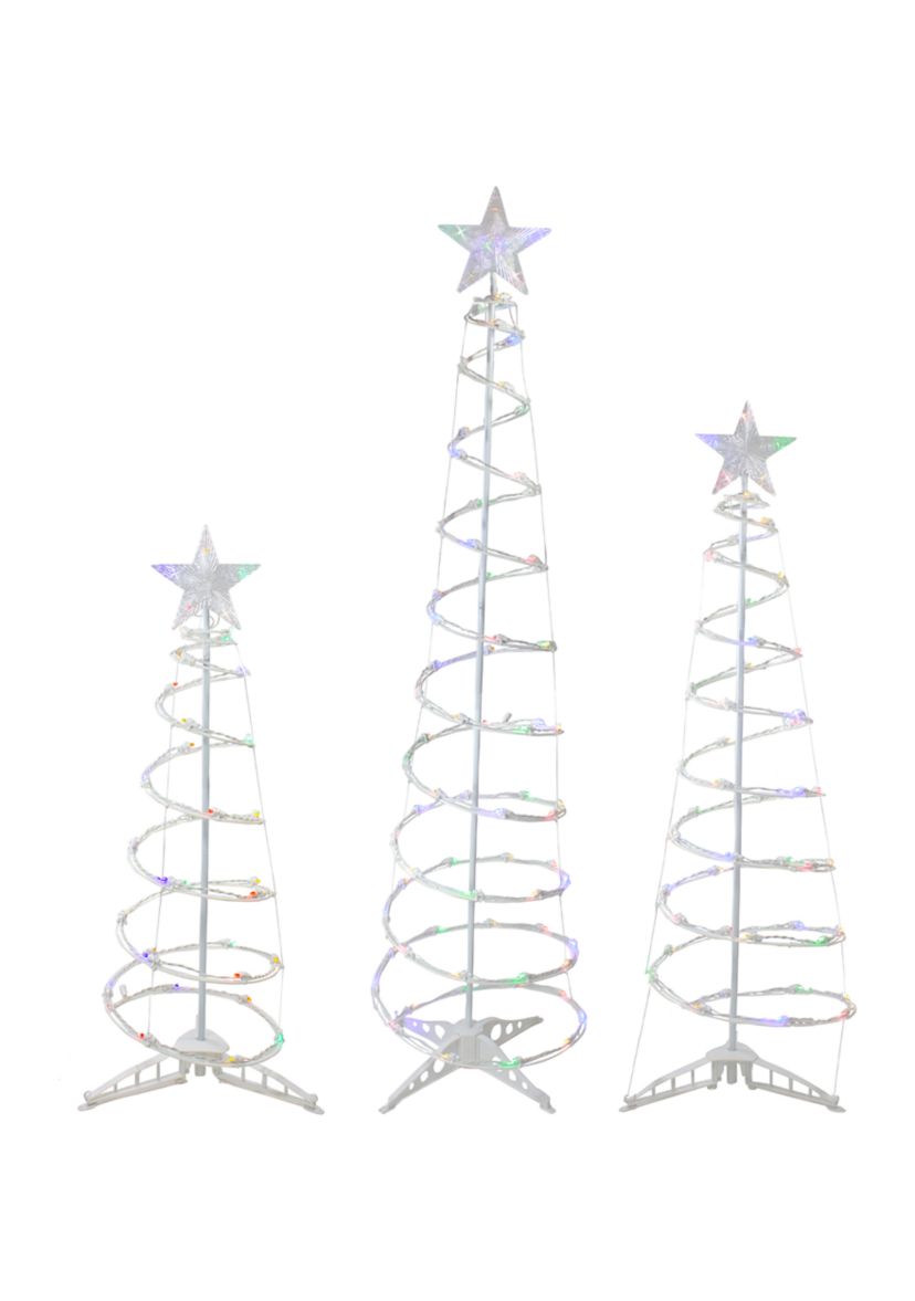 Set of 3 LED Lighted Multi-Color Outdoor Spiral Christmas Cone Trees 3  4  and 6