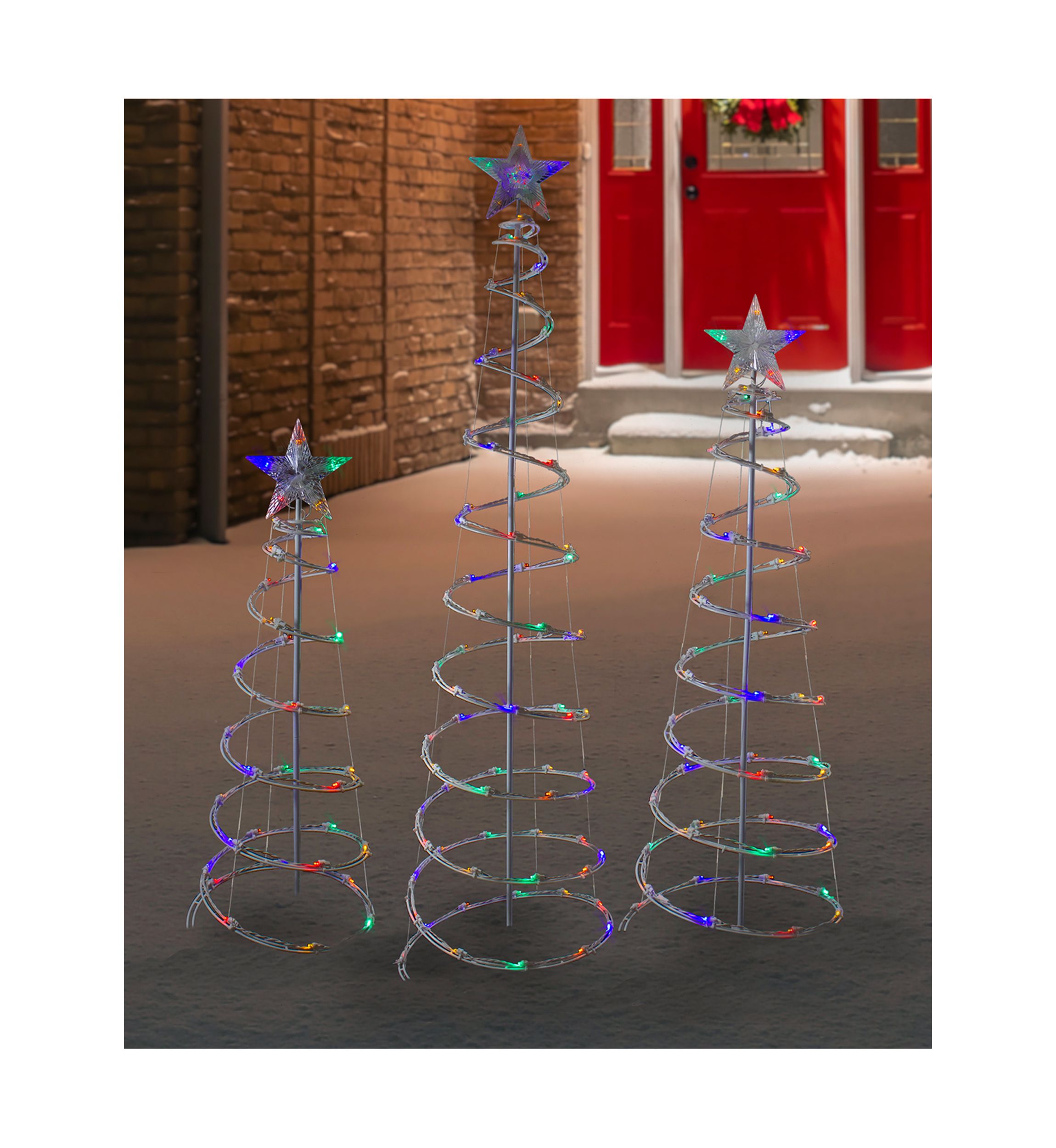Set of 3 LED Lighted Multi-Color Outdoor Spiral Christmas Cone Trees 3  4  and 6
