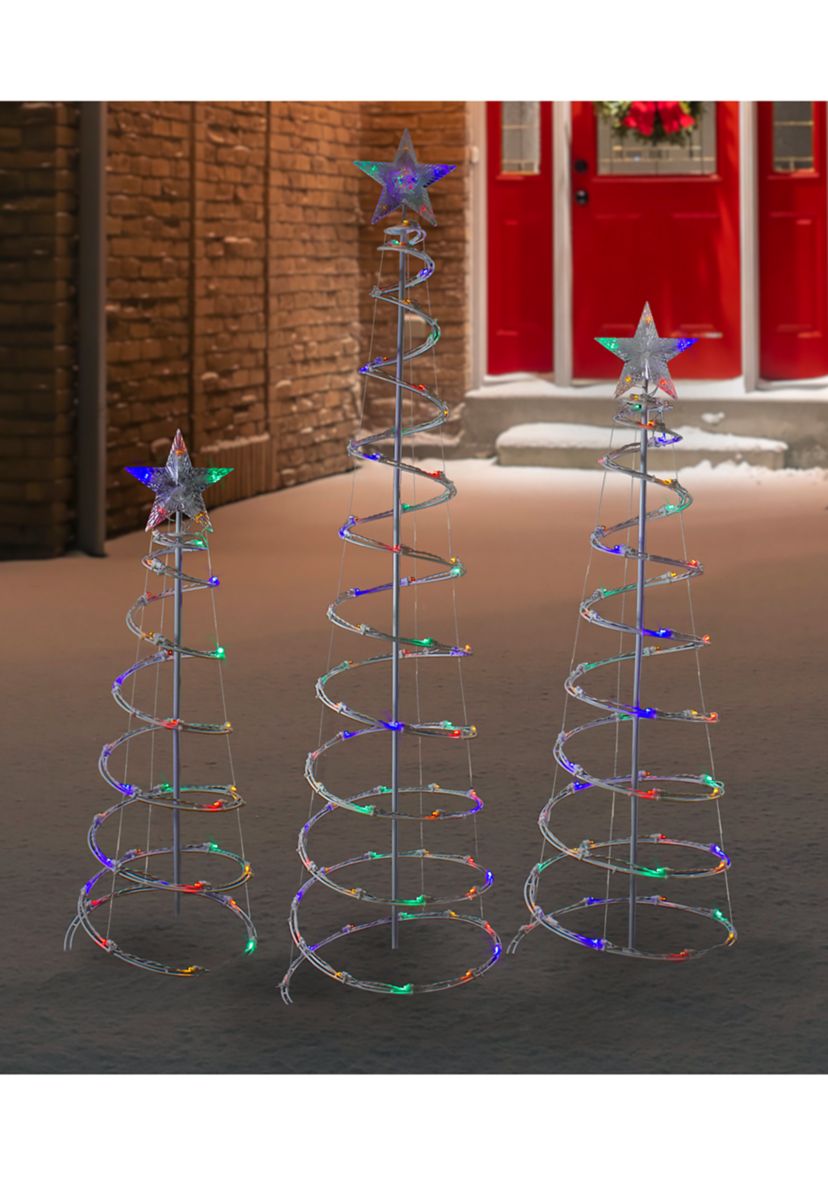 Set of 3 LED Lighted Multi-Color Outdoor Spiral Christmas Cone Trees 3  4  and 6