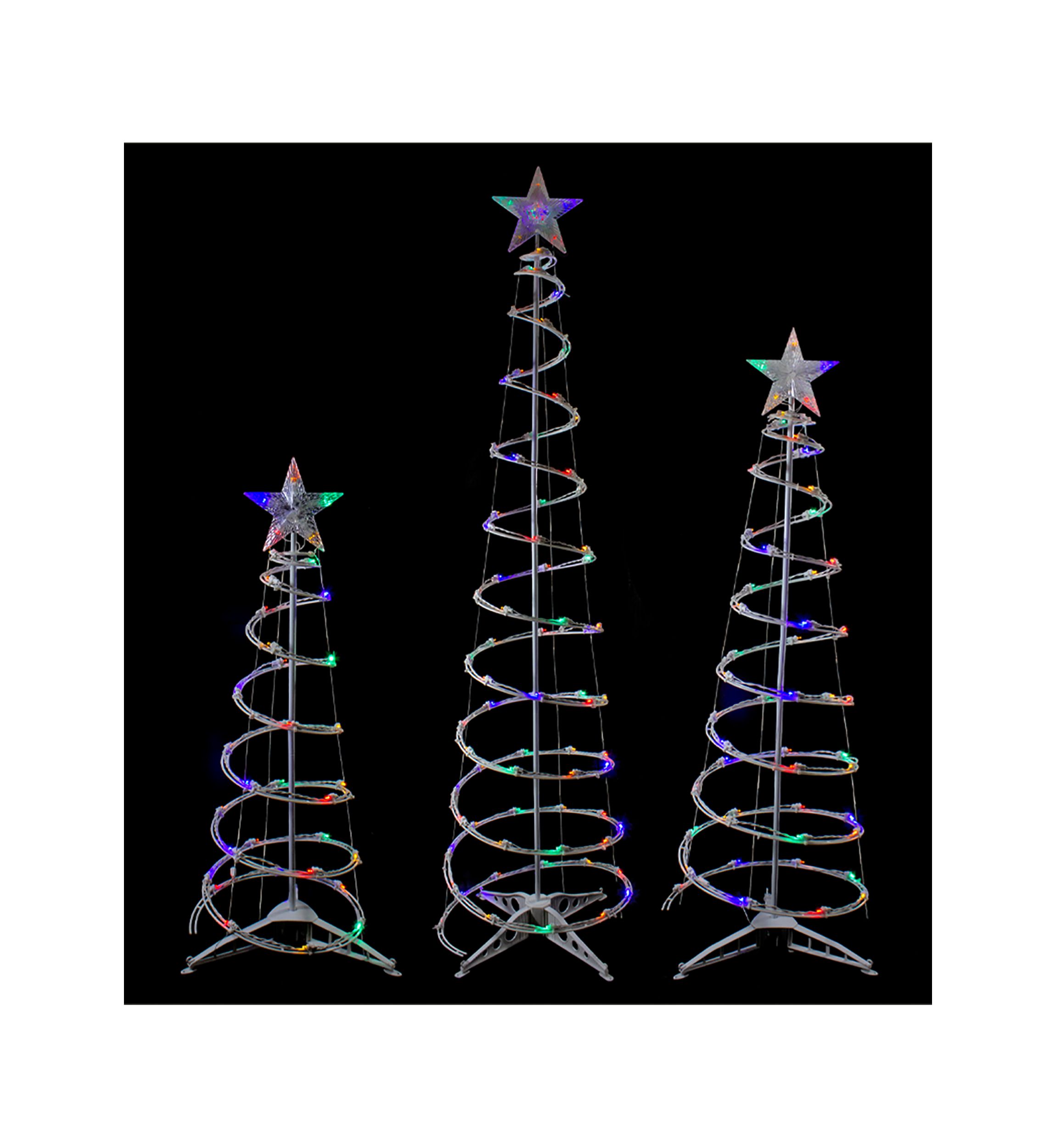 Set of 3 LED Lighted Multi-Color Outdoor Spiral Christmas Cone Trees 3  4  and 6