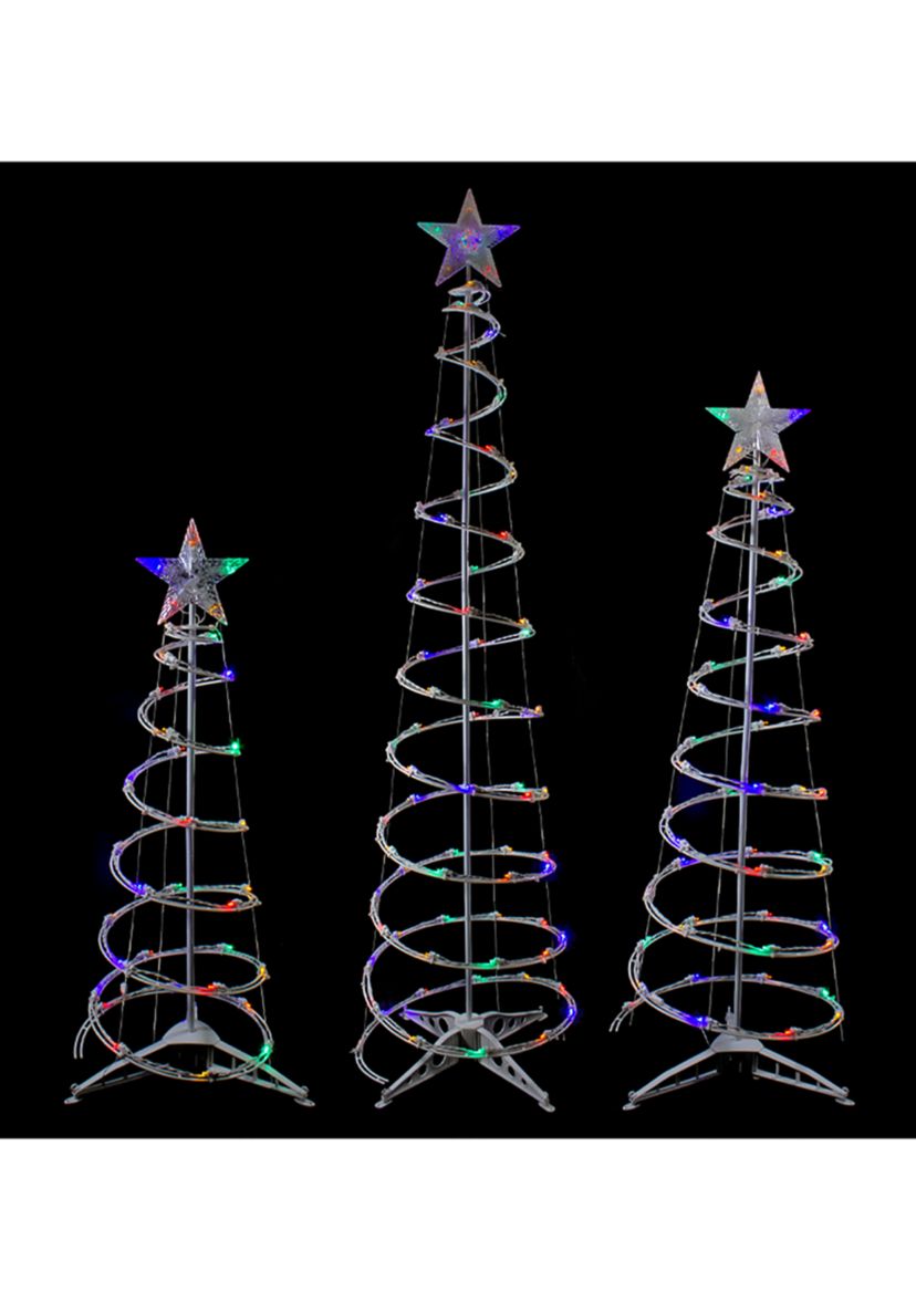 Set of 3 LED Lighted Multi-Color Outdoor Spiral Christmas Cone Trees 3  4  and 6