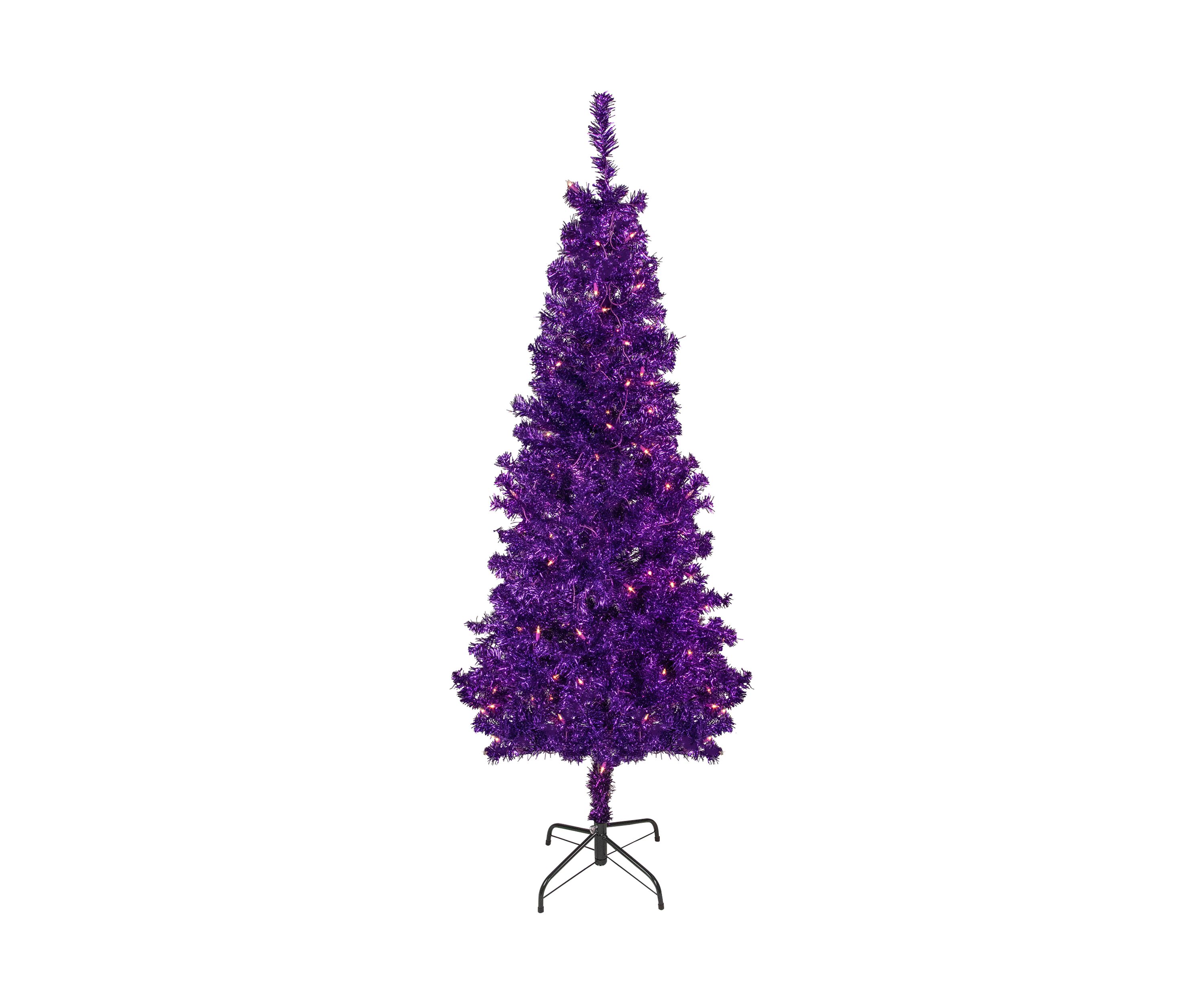 6 Pre-Lit Purple Artificial Tinsel Christmas Tree  Clear Lights