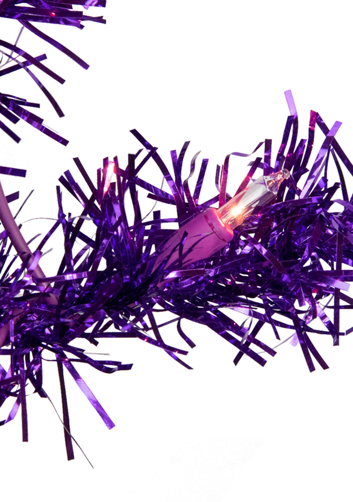 6 Pre-Lit Purple Artificial Tinsel Christmas Tree  Clear Lights